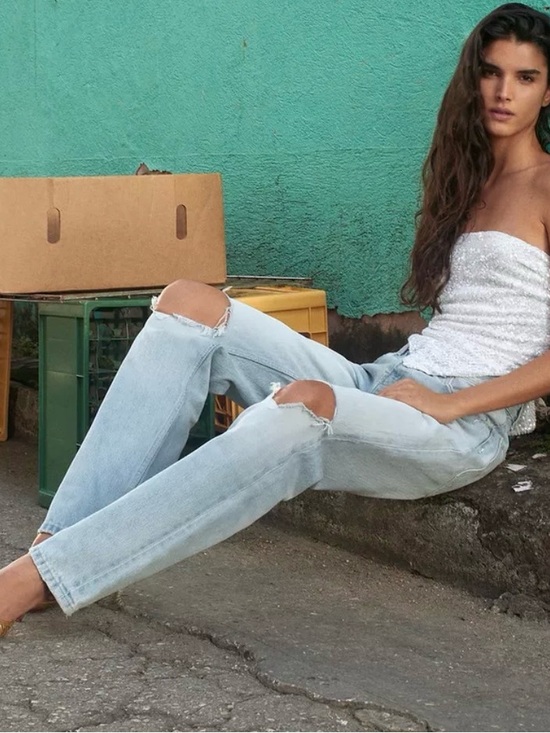Zara Denim - Zara Light Blue Ripped Wide  Leg Jeans Size 6